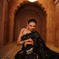 The "Midnight Silver" Handwoven Silk Mekhela Sador: A Timeless Statement