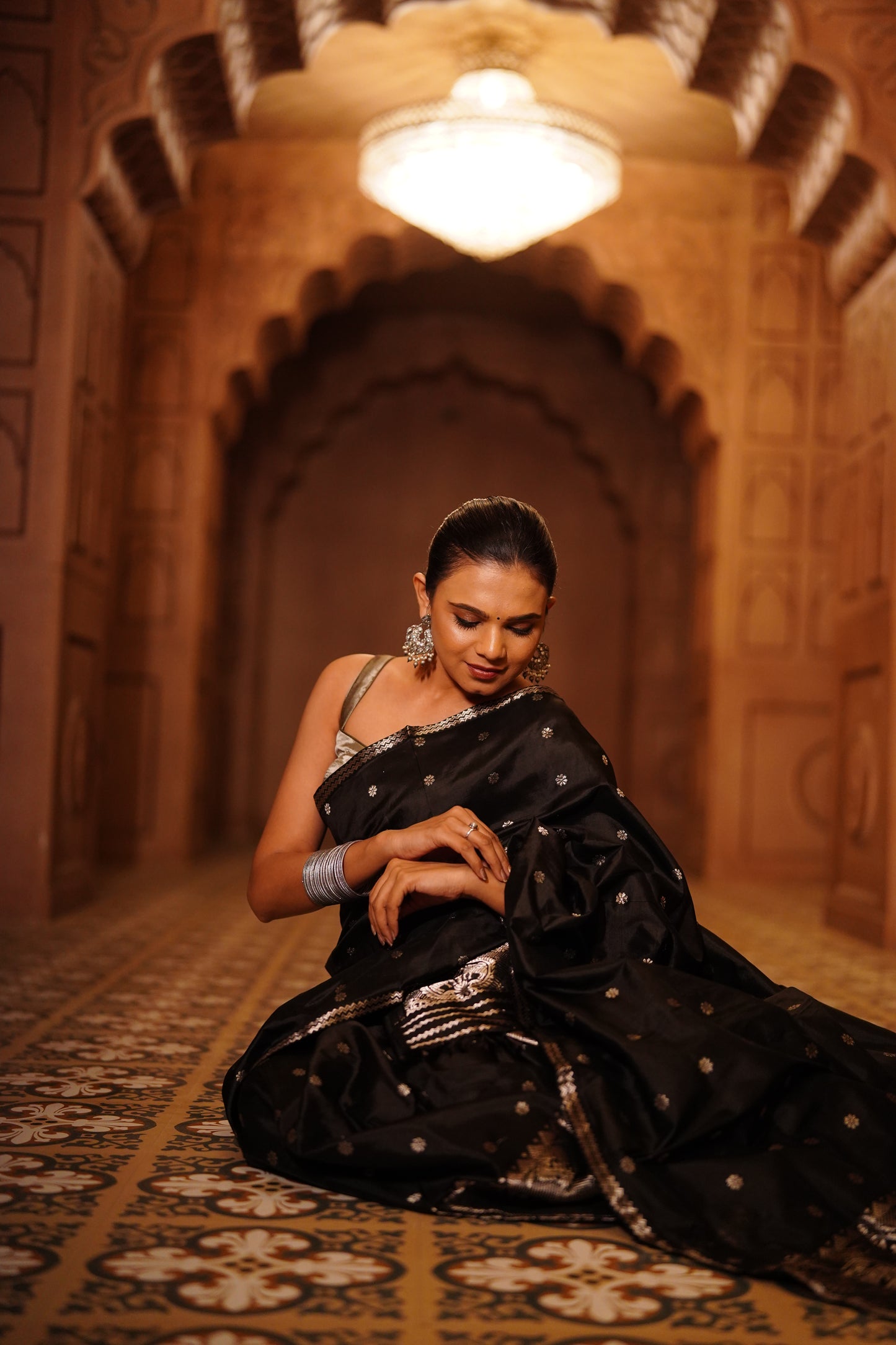 The "Midnight Silver" Handwoven Silk Mekhela Sador: A Timeless Statement