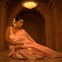 The "Blush Bloom" Handwoven Silk Mekhela Sador: An Aura of Gentle Grace