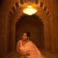 The "Blush Bloom" Handwoven Silk Mekhela Sador: An Aura of Gentle Grace