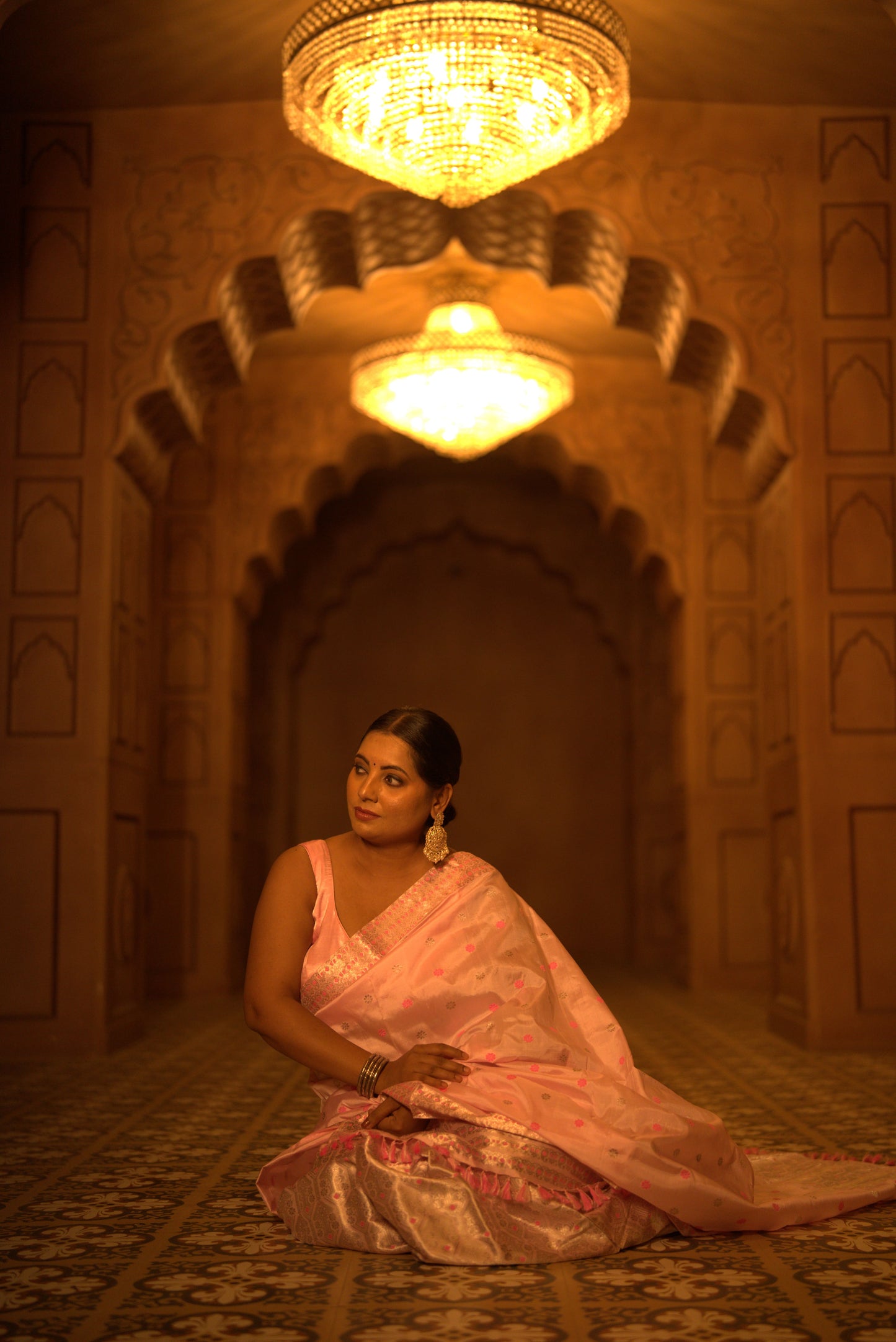 The "Blush Bloom" Handwoven Silk Mekhela Sador: An Aura of Gentle Grace