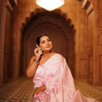 The "Blush Bloom" Handwoven Silk Mekhela Sador: An Aura of Gentle Grace