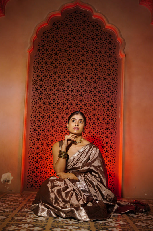 The "Molten Bronze" Handwoven Silk Mekhela Sador: A Statement of Sophistication