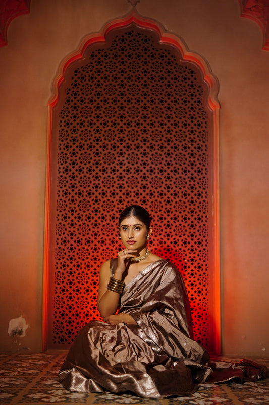 The "Molten Bronze" Handwoven Silk Mekhela Sador: A Statement of Sophistication