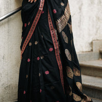 Obsidian Charm: Contemporary Modal-Mulberry Silk Saree with Floral Whispers