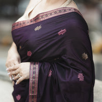 Plum Haze: Contemporary Modal-Mulberry Silk Saree with Floral Weave