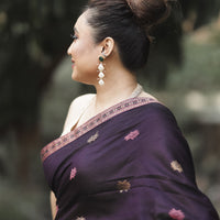 Plum Haze: Contemporary Modal-Mulberry Silk Saree with Floral Weave