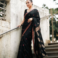 Plum Haze: Contemporary Modal-Mulberry Silk Saree with Floral Weave