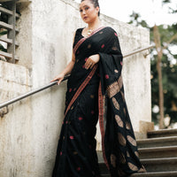Obsidian Charm: Contemporary Modal-Mulberry Silk Saree with Floral Whispers
