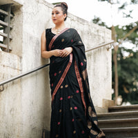 Plum Haze: Contemporary Modal-Mulberry Silk Saree with Floral Weave