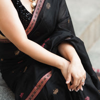 Plum Haze: Contemporary Modal-Mulberry Silk Saree with Floral Weave