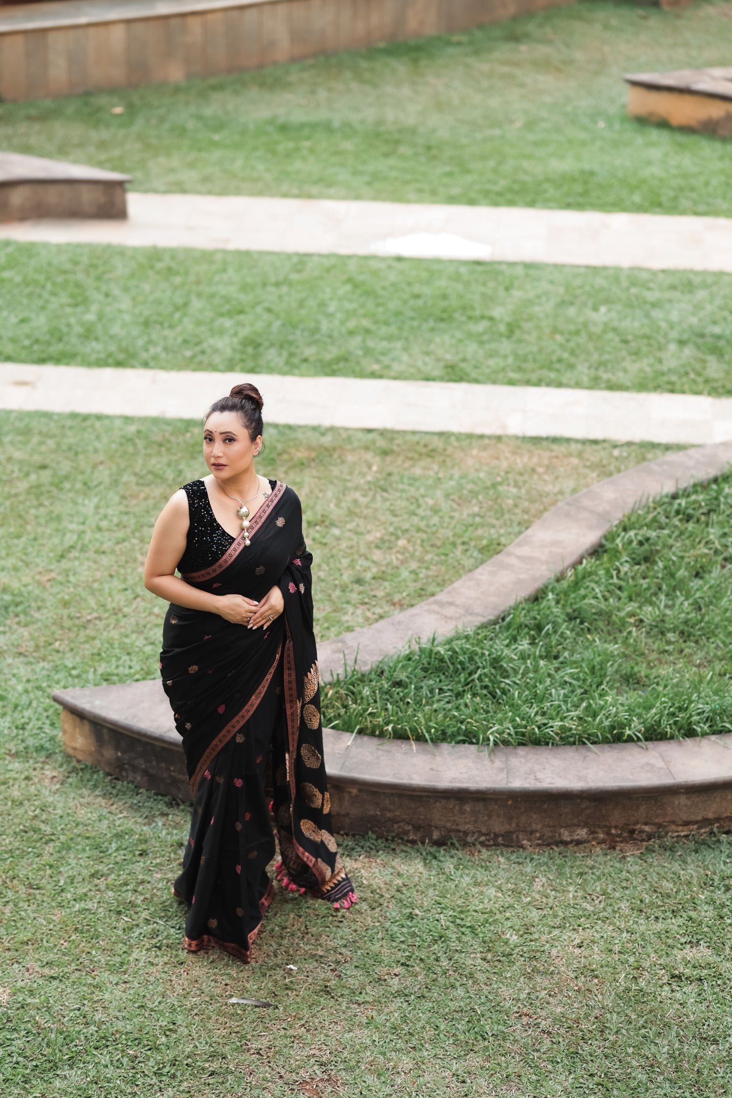 Plum Haze: Contemporary Modal-Mulberry Silk Saree with Floral Weave