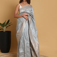 Handwoven Pure Mulberry Silk in Silver Gray