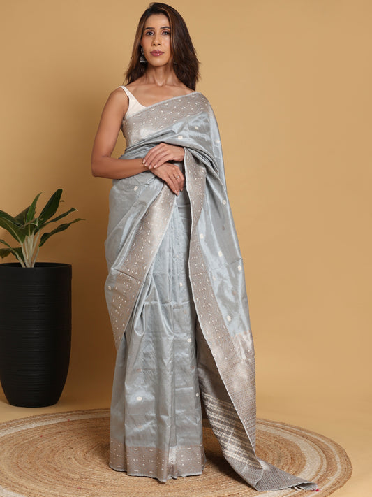 Handwoven Pure Mulberry Silk in Silver Gray