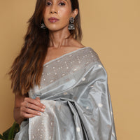 Handwoven Pure Mulberry Silk in Silver Gray