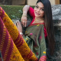 Kaaya Green | Handwoven Cotton–Raw Silk Blend Saree