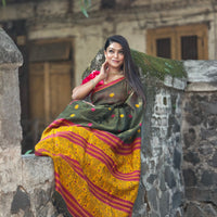 Kaaya Green | Handwoven Cotton–Raw Silk Blend Saree