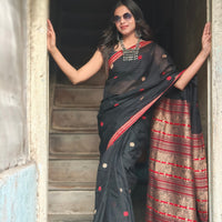 Kaaya BLACK | Handwoven Cotton–Raw Silk Blend Saree
