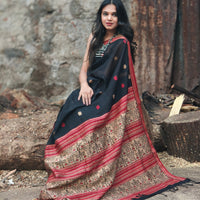 Kaaya BLACK | Handwoven Cotton–Raw Silk Blend Saree