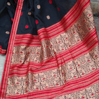 Kaaya BLACK | Handwoven Cotton–Raw Silk Blend Saree