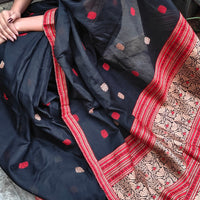Kaaya BLACK | Handwoven Cotton–Raw Silk Blend Saree