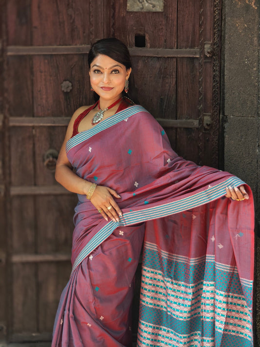 Kaaya Crimson Red – Dual Tone | Handwoven Cotton–Raw Silk Blend Saree