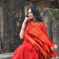 Kaaya Red | Handwoven Cotton Saree with GOLDEN ZARI WORK