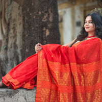 Kaaya Red | Handwoven Cotton Saree with GOLDEN ZARI WORK