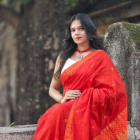 Kaaya Red | Handwoven Cotton Saree with GOLDEN ZARI WORK