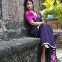 Kaaya Purple | Handwoven Cotton–Raw Silk Blend Saree