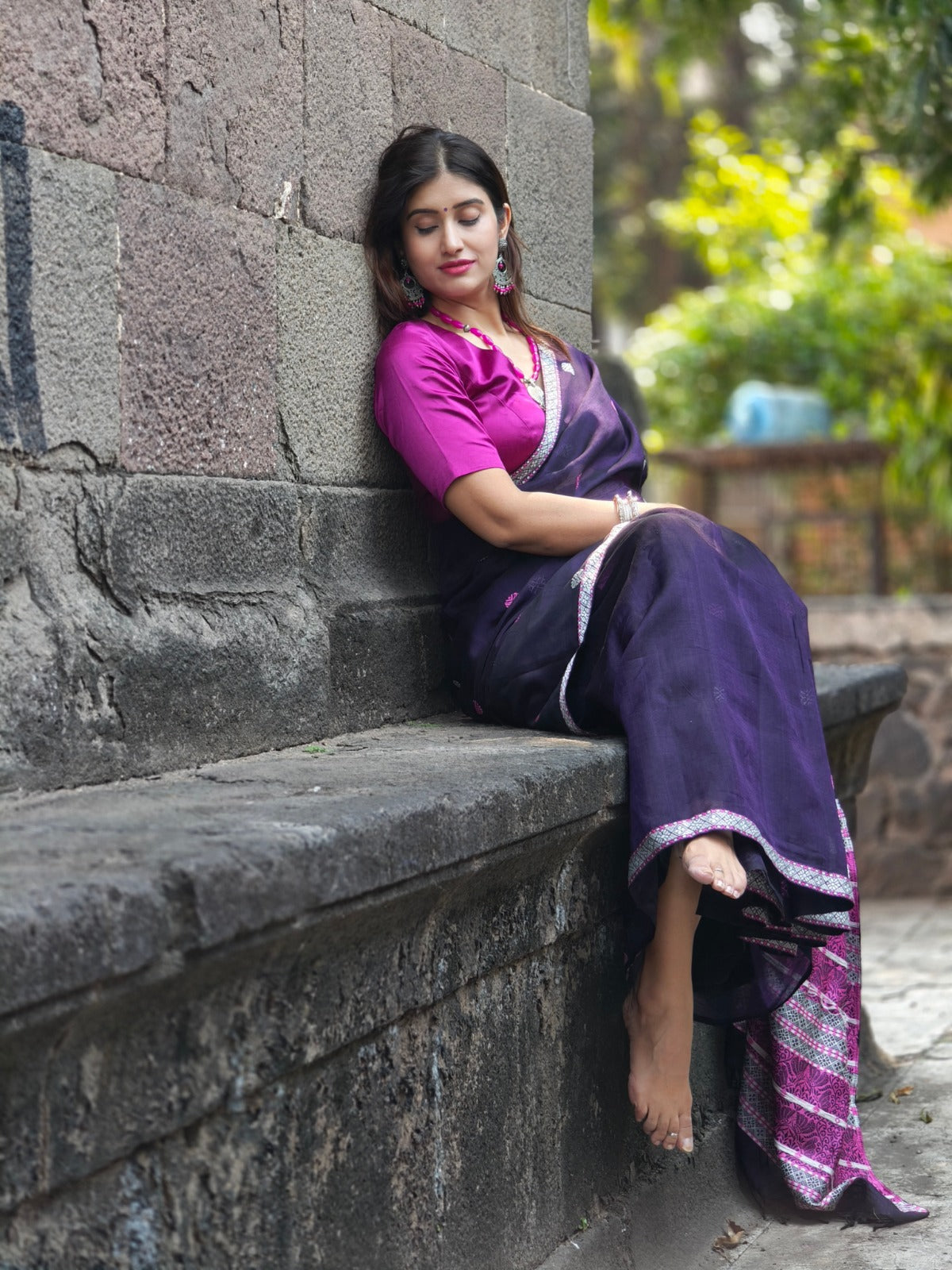 Kaaya Purple | Handwoven Cotton–Raw Silk Blend Saree
