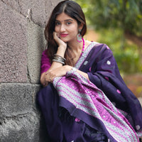 Kaaya Purple | Handwoven Cotton–Raw Silk Blend Saree