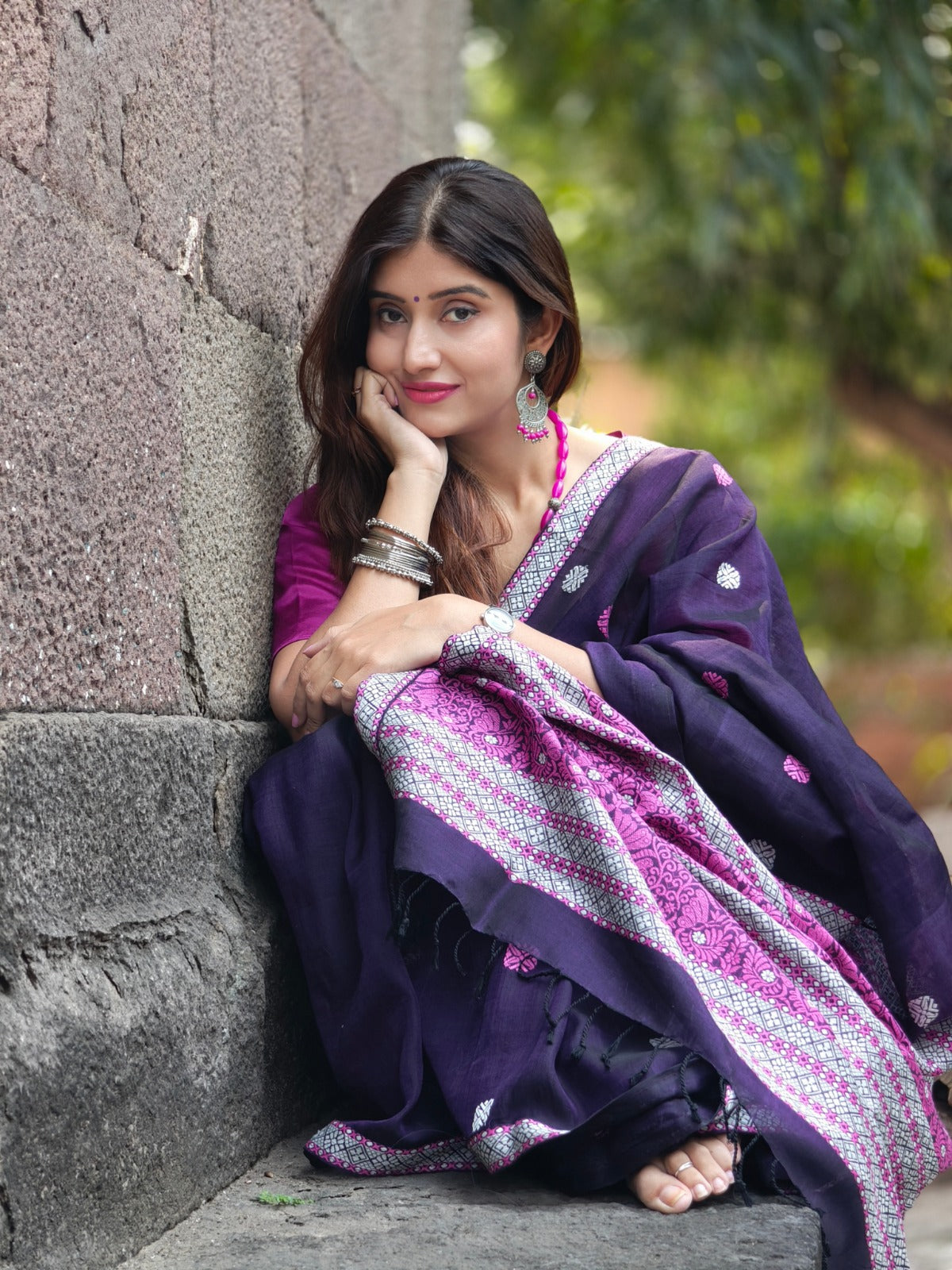 Kaaya Purple | Handwoven Cotton–Raw Silk Blend Saree