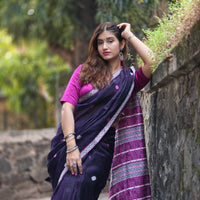 Kaaya Purple | Handwoven Cotton–Raw Silk Blend Saree