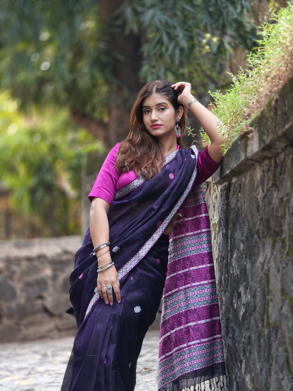 Kaaya Purple | Handwoven Cotton–Raw Silk Blend Saree