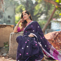 Kaaya Purple | Handwoven Cotton–Raw Silk Blend Saree