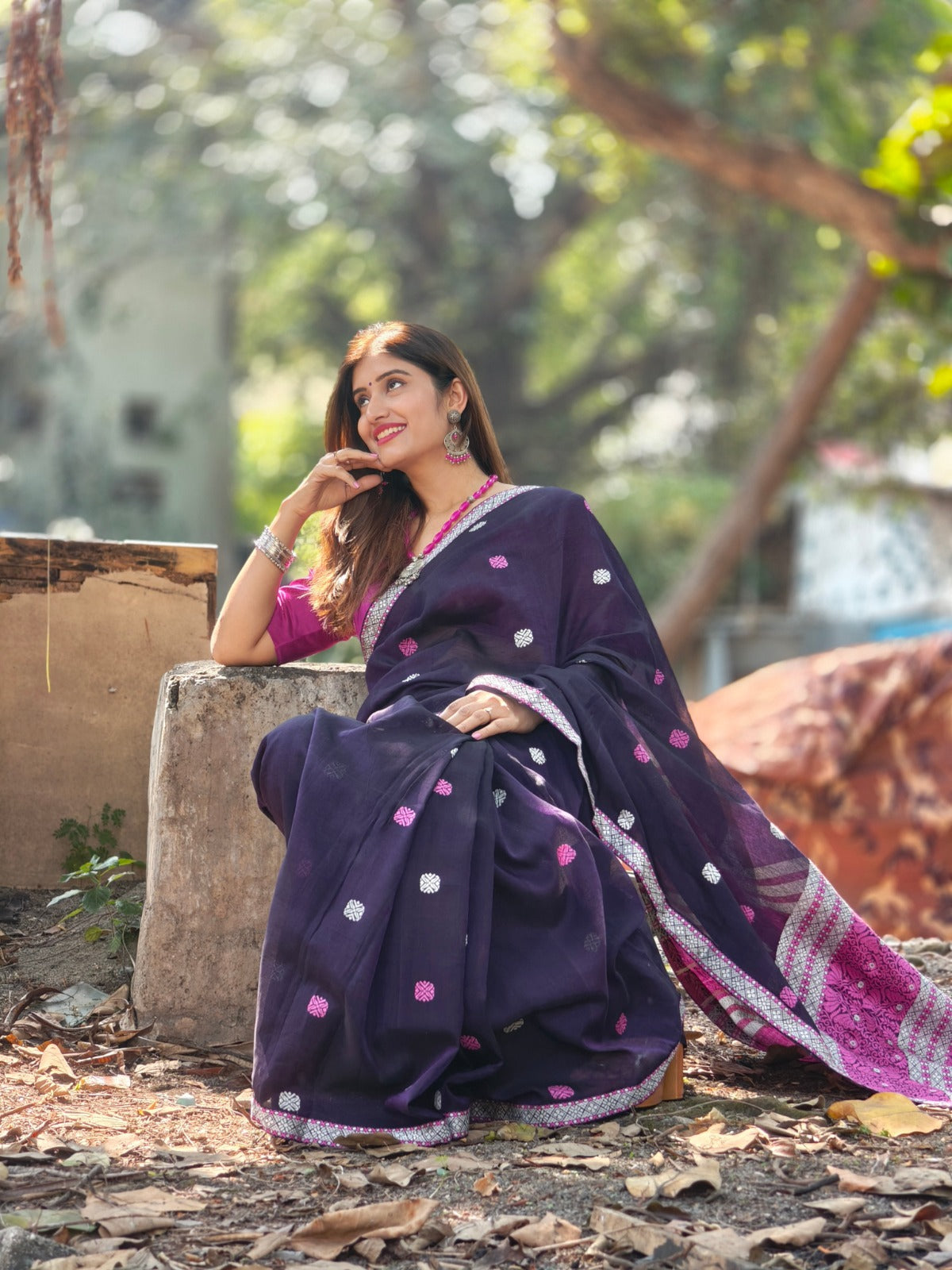 Kaaya Purple | Handwoven Cotton–Raw Silk Blend Saree