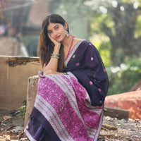 Kaaya Purple | Handwoven Cotton–Raw Silk Blend Saree
