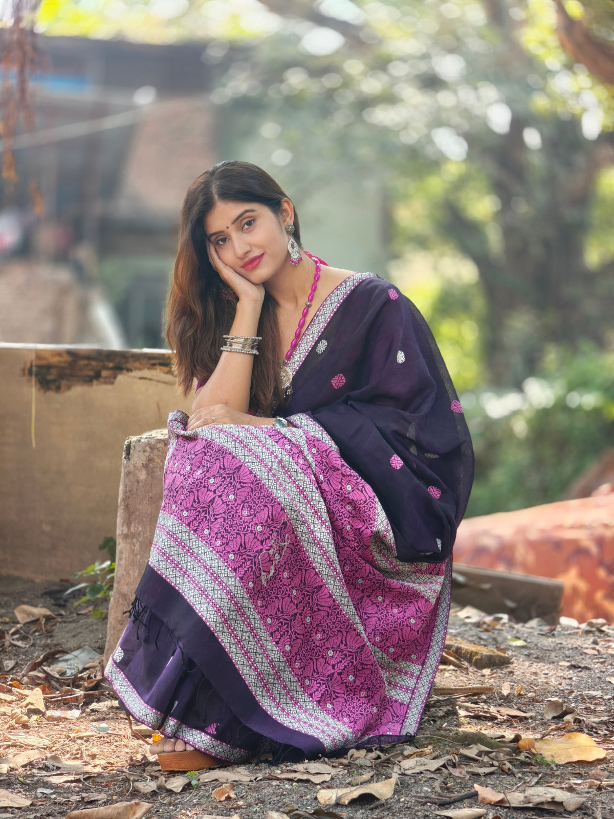 Kaaya Purple | Handwoven Cotton–Raw Silk Blend Saree