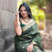 KAAYA OLIVE GREEN | Handwoven Cotton Saree with GOLDEN ZARI WORK