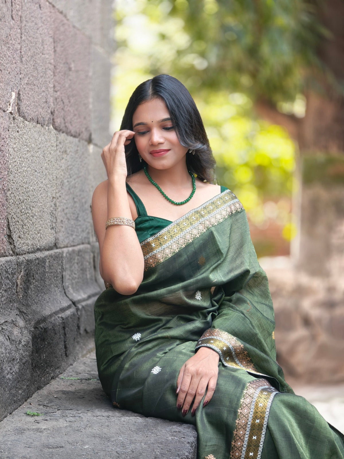 KAAYA OLIVE GREEN | Handwoven Cotton Saree with GOLDEN ZARI WORK