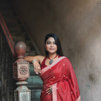 Kaaya Red | Handwoven Cotton Raw Silk Blend Saree