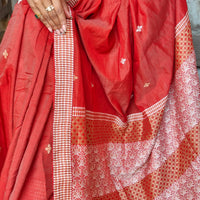 Kaaya Red | Handwoven Cotton Raw Silk Blend Saree
