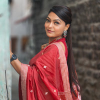 Kaaya Red | Handwoven Cotton Raw Silk Blend Saree