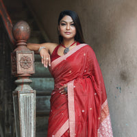 Kaaya Red | Handwoven Cotton Raw Silk Blend Saree