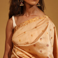 Golden Beige Tussar Silk With Zari Floral Butis