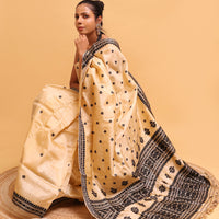 Tussar Silk With Black Thread Work