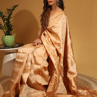 Golden Beige Tussar Silk With Zari Floral Butis