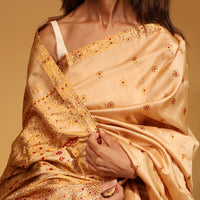Golden Beige Tussar Silk With Zari Floral Butis