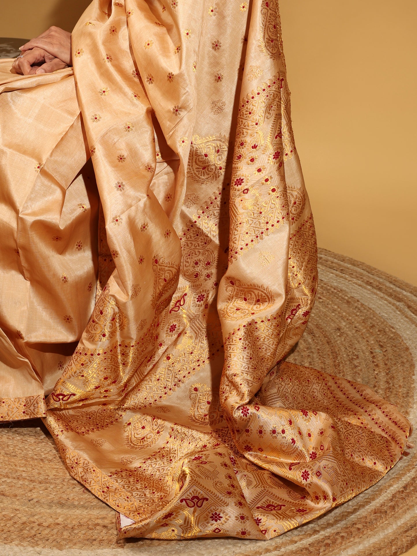 Golden Beige Tussar Silk With Zari Floral Butis